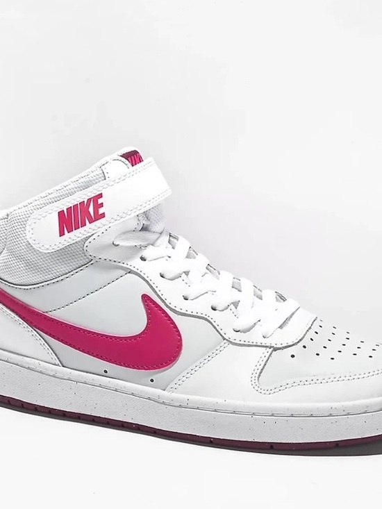 Nike Shoes - Nike Burough Mid 2 White High-Top with Hot Pink Swoosh NWOT Sz Y7 - W8.5/9